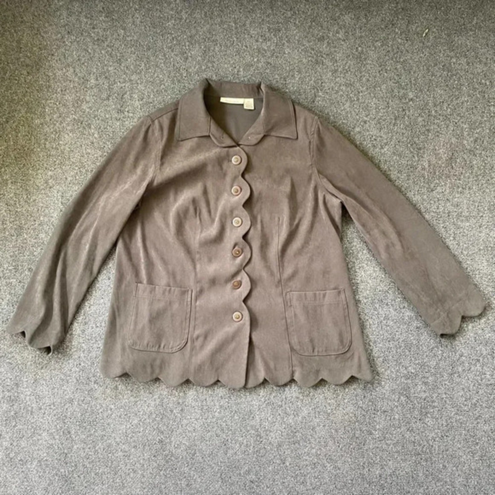 Roamans Womens Plus Shirt Jacket Scallop Hem 14W